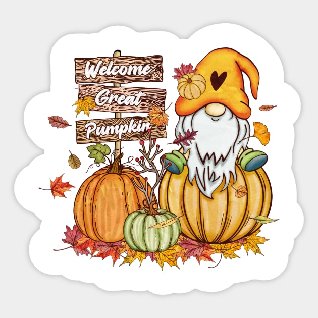 Gnomes Fall Sweatshirt, Cute Gnome Sweater, Welcome Great Pumpkin Shirt, Thankful Pumpkin Shirt, Thanksgiving Gnome Shirt, Vintage Gnome Tee Sticker by L3GENDS